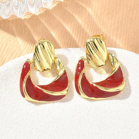 Brass Enamel Dangle Stud Earrings for Women KK-CBA760A-12G-03-1