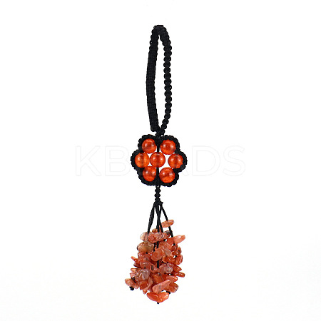 Flower Natural Agate Braided Thread Pendant Decorations HJEW-K046-04F-1
