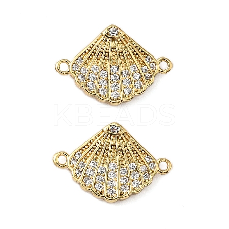 Brass Micro Pave Cubic Zirconia Shell Shaped Connector Charms KK-P325-06G-1