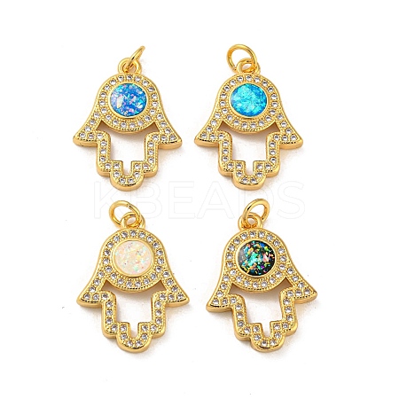 Brass Pendants Micro Pave Cubic Zirconia with Synthetic Opal KK-K356-08G-1