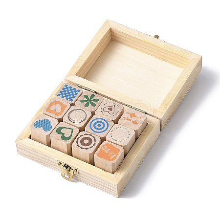 Wooden Rubber Stamps Sets AJEW-XCP0003-04-1