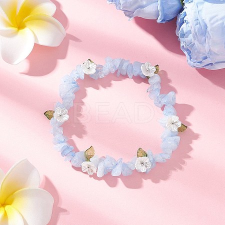 Dyed Natural Aquamarine Chip Beaded Stretch Bracelets for Women BJEW-JB12311-01-1