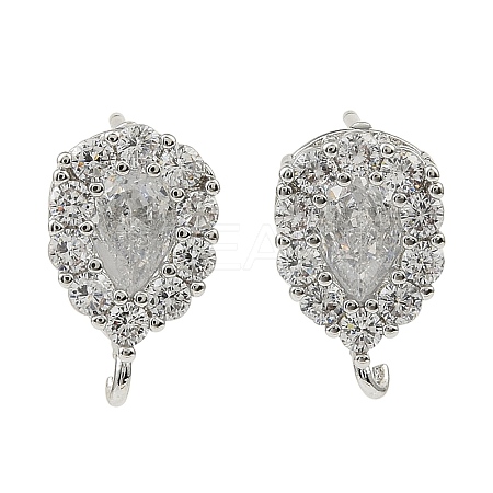 Teardrop Brass Micro Pave Clear Cubic Zirconia Stud Earring Findings KK-C107-13P-1
