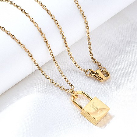 304 Stainless Steel Rolo Chain Pendant Necklaces NJEW-S444-01G-12-1