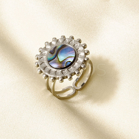 304 Stainless Steel with Natural Shell Cuff Open Rings for Women PR1081-2-1