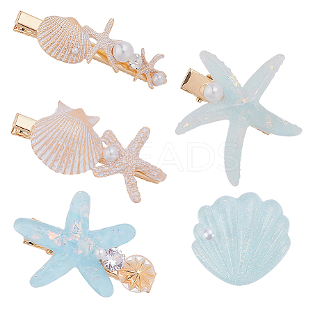Starfish & Shell Shape Resin Alligator Hair Clips PHAR-WH0006-35-1