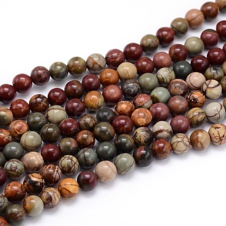 Natural Polychrome Jasper/Picasso Stone/Picasso Jasper Round Bead Strands LS-G-J303-16-10mm-1