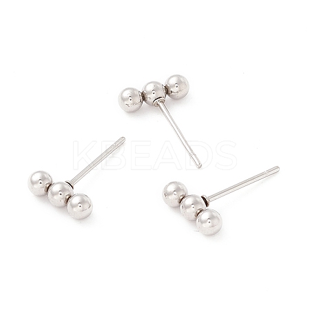 201 Stainless Steel Beaded Horizontal Bar Stud Earrings with 316 Stainless Steel Pin for Women X-STAS-K238-01P-1