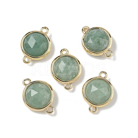 Brass Pave Natural Green Aventurine Faceted Flat Round Connector Charms G-U028-04G-08-1