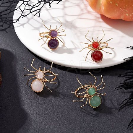 4Pcs 4 Styles Natural Gemstone Beaded Finger Rings RJEW-TA00210-1