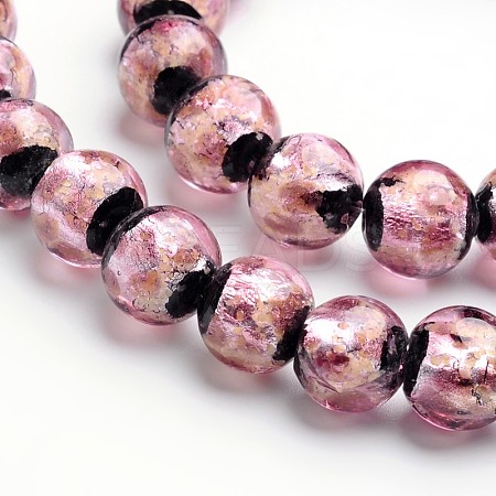 Glow in the Dark Luminous Style Handmade Silver Foil Glass Round Beads FOIL-I006-10mm-04-1