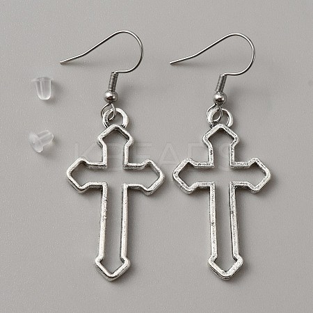 Alloy Hollow Out Cross Dangle Earrings EJEW-WH0018-27N-1