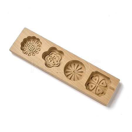 Flower Pattern Beech Wooden Press Mooncake Mold LS-WOOD-K010-04A-1