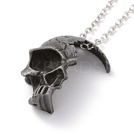 Retro Alloy Broken Half Skull Pendant Necklace for Men Women LS-NJEW-B085-04A-1