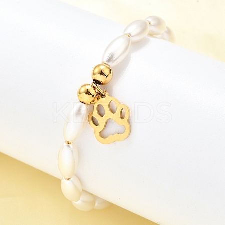 304 Stainless Steel Paw Print Charm Bracelets for Women BJEW-C098-12G-1