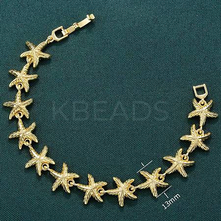 Summer Beach Brass Starfish Link Chain Bracelets BJEW-C118-04G-1