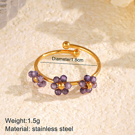 Flower 304 Stainless Steel with Cubic Zirconia Cuff Rings for Women FS-WG31CBD-04-1