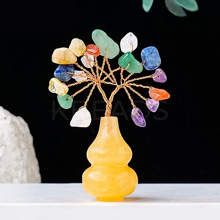 Natural Mixed Stone Chips Tree of Life Decorations with Topaz Gourd Base PW-WGCDFFC-07-1