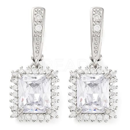 Brass Pave Cubic Zirconia Rectangle Hoop Earrings for Women EJEW-I304-29P-07-1