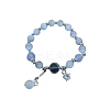 Star Alloy & Natural Aquamarine & Moonstone Round Beaded Charm Bracelets WG18D49-01-1