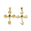 Cross with Flower Brass Micro Pave Cubic Zirconia Pendants KK-G435-06G-01-1