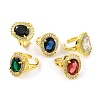 Oval Cubic Zirconia & Glass Open Cuff Ring RJEW-U003-21-1