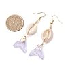 Natural Cowrie Shell Glass Dangle Earrings EJEW-JE06385-04-3
