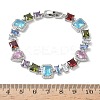Brass Micro Pave Colorful Cubic Zirconia Rectangle & Square & Teardrop Link Chain Bracelets for Women BJEW-G764-07P-5