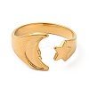 Ion Plating(IP) 304 Stainless Steel Star & Moon Open Cuff Ring for Women RJEW-E063-07G-2
