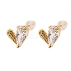 Brass Micro Pave Clear Cubic Zirconia Heart Stud Earrings EJEW-C158-04G-4