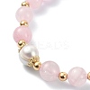 Natural Rose Quartz & Pearl Beaded Stretch Bracelet BJEW-JB09360-02-4