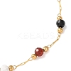 Natural Agate & Howlite & Synthetic Goldstone Faceted Round Bead 304 Stainless Steel Cable Chain Anklets for Women AJEW-G072-01G-6