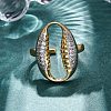 Brass Micro Pave Clear Cubic Zirconia Cuff Finger Rings for Women RJEW-C116-06G-3
