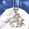 201 Stainless Steel Laser Cut Double Horse Pendant Box Chain Necklaces for Women Men NJEW-E156-03P-2