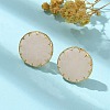 304 Stainless Steel Rose Quartz Flat Round Stud Earrings for Women EJEW-R010-01G-02-1
