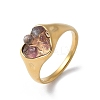 Heart Natural Amethyst Finger Rings RJEW-D303-01G-05-4