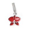 Brass Micro Pave Clear Cubic Zirconia Flower European Dangle Charms KK-C086-03P-02-1