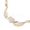 Heart Wings Brass Micro Pave Clear Cubic Zirconia Paperclip Chain Bracelet Sets BJEW-JB10483-4