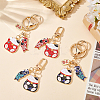 4Pcs 4 Styles Japanese Style Alloy Enamel Lucky Cat & Fish Pendant Keychain KEYC-GO0001-06-4