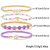 4Pcs 4 Styles Brass & Glass & Natural Freshwater Pearls & Amethyst Beads Stretch Bracelets for Women OA4246-1-2