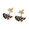 Ginkgo Leaf Brass Pave Clear Cubic Zirconia Stud Dangle Stud Earrings for Women EJEW-G391-10G-01-2