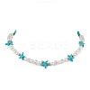 Round Shell Pearl & Synthetic Turquoise Beaded Necklaces NJEW-JN04779-02-1