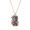 Halloween Alloy Black and Red Enamel Rose Cross Coffin Shaped Pendant Brass Cable Chain Necklaces NJEW-JN05367-2