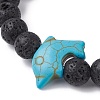 Natural Lava Rock & Synthetic Turquoise Dolphin Beaded Stretch Bracelets BJEW-JB09826-01-3