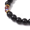 8mm Round Natural Obsidian & Dyed Quartz Beaded Stretch Bracelets BJEW-JB10436-4