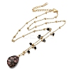Natural Rhodonite Teardrop Pendant 304 Stainless Steel Satellite Chain Necklaces with Glass Beads NJEW-K255-57G-1