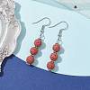 Dyed Nature Lava Rock Round Beaded Dangle Earrings for Women EJEW-JE05636-01-2