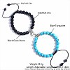 2 Pcs Synthetic Black Stone & Blue Turquoise Couple Bracelets with Heart Magnetic Attraction EH4505-3-1