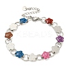 304 Stainless Steel Enamel Flower Link Chain Bracelets with Glitter Powder BJEW-S153-05P-03-1