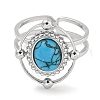 304 Stainless Steel Synthetic Turquoise Cuff Rings G-Z056-04P-01-2